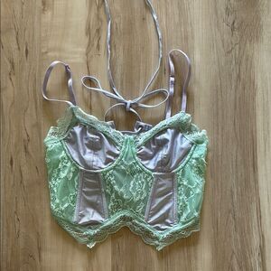 Edikted Mint Green and purple Lace Bustier corset top